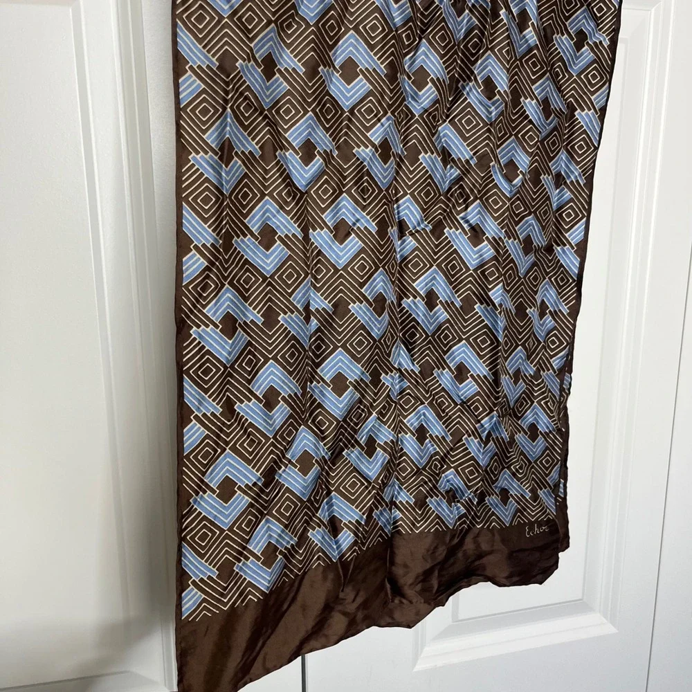 Echo Scarf Brown Blue‎ Geometric Print Lightweight Wrap Boho